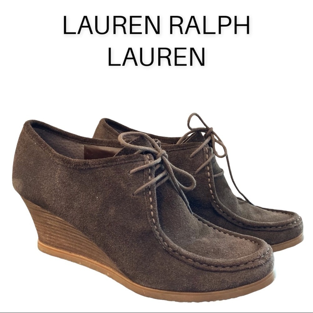 Lauren Ralph Lauren sz 10 Denver brown suede wedge booties chukka